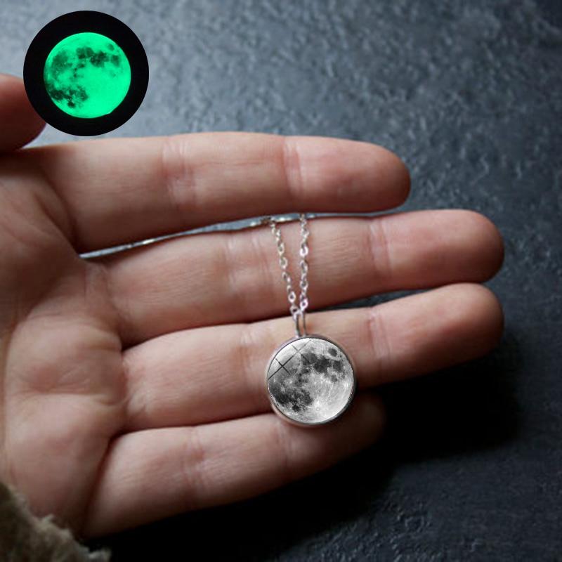 Luminous Moon Pendant Necklace Silver Chain