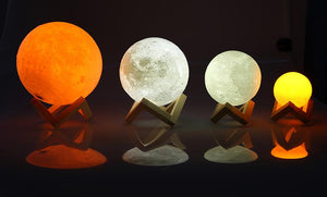 RECHARGEABLE 3D Print Moon Lamp LED Moonlight With Wooden Holder