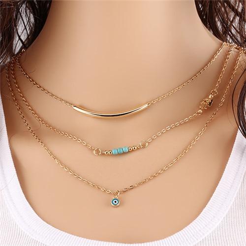 Multi Layer Beads Choker With Feather Pendant For Women