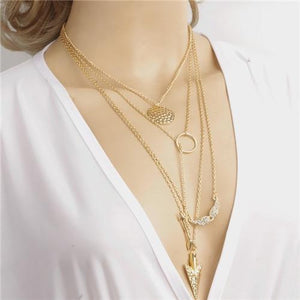 Multi Layer Beads Choker With Feather Pendant For Women