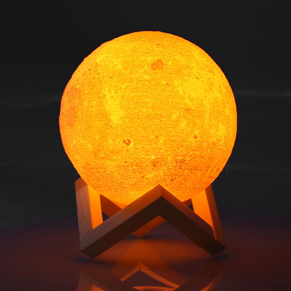 RECHARGEABLE 3D Print Moon Lamp LED Moonlight With Wooden Holder