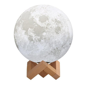 RECHARGEABLE 3D Print Moon Lamp LED Moonlight With Wooden Holder